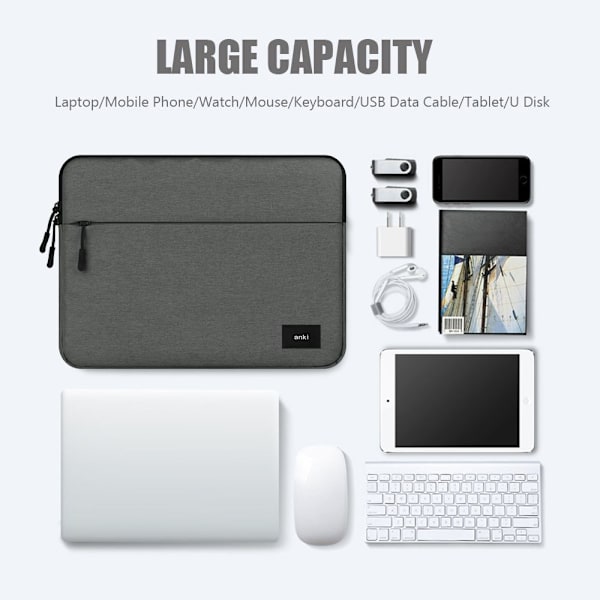 11-15,6 tums laptopväska med fodral Ljusgrå Light Grey 15.4 inches