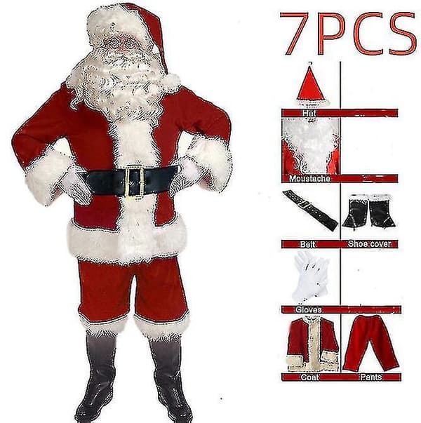 Tomtedräkt för män Vuxen Tomtedräkt Tomtekostym 7 delar 7pcs 2XL