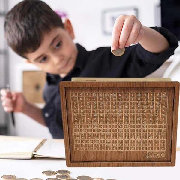 Ihålig spargris i trä för vuxna och barn - Myntsparbox - Kontantförvaring