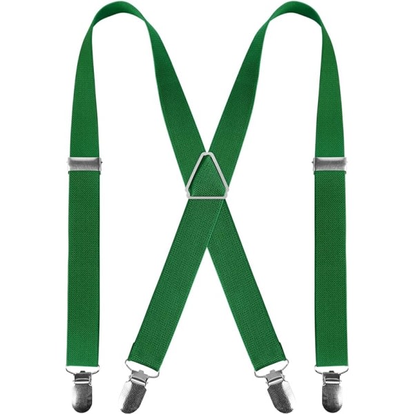 Hängslen för män med 4 clips X Shape, justerbara elastiska hängslen för herrbyxor, hängslen för män för bröllop Business Casual hängslen (grön)