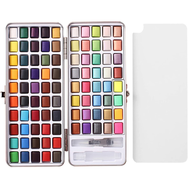 Akvarelmalingssæt 50/72/90 Farver Bærbart Levende Farver Solid Akvarel Pigment Malingssæt Perfekt til Studerende, Børn, Begyndere & Mere (90 Farver)
