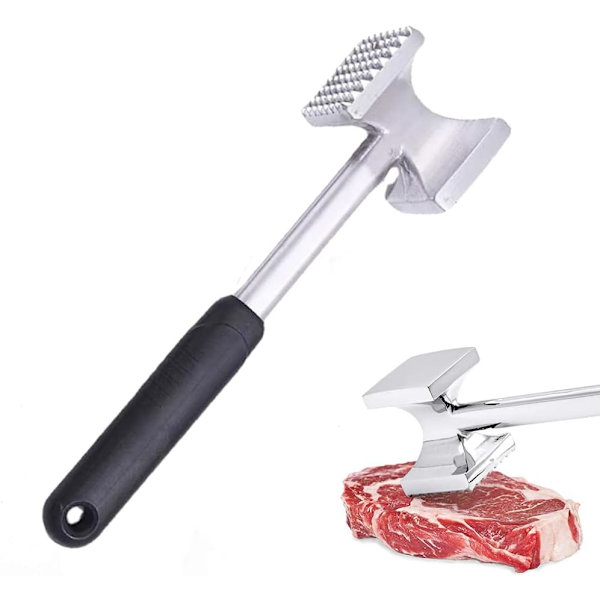 Köttmörare, köttmörare med spik och platt hammare i aluminiumlegering, köttmörare i metall för biff, kyckling, fjäderfä, nötkött