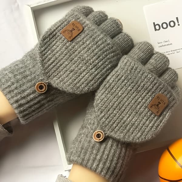 1 par cashmere clamshell-handsker til mænd og kvinder - varme strikkede halvfinger-touchscreen-handsker med elastisk pasform, maskinvaskbare, ideelle til cykling Black-