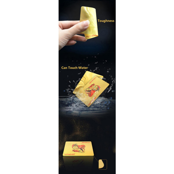 Vorallme 24k guld spelkort Pokerspeldäck Gold Leaf Set Plast Magic Vattentät däck Magic Water Gift Collection-style 3