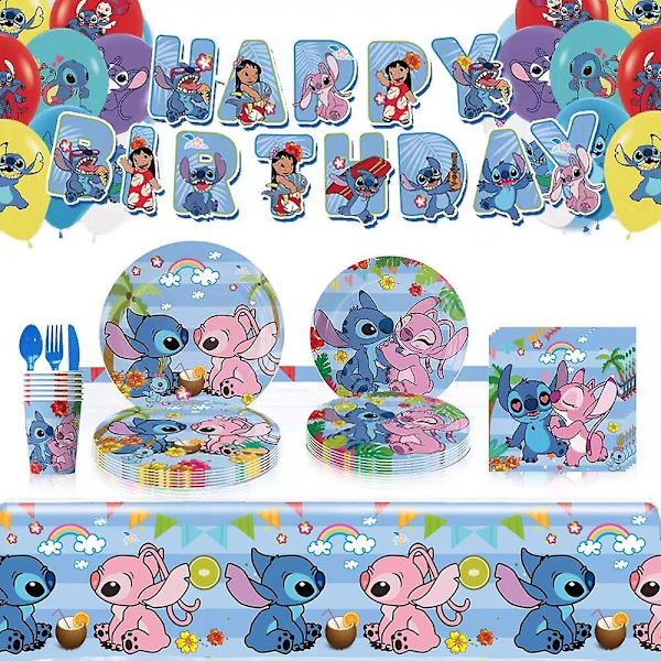 Sininen Stitch-syntymäpäiväjuhlien koristeet, sarjakuva Lilo ja Stitch -teema, astiasto, kupit, lautaset, ilmapallo, lasten juhlatarvikkeet number balloon 9