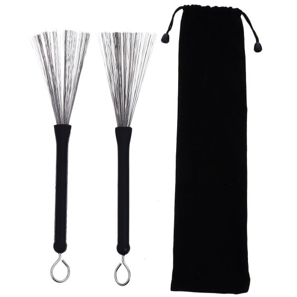 1 Pari Retractable Drum Brushes - Retractable Wire Stick Drum Brushes - Jazz-rummuille (32x2.5x1.5cm, Musta)