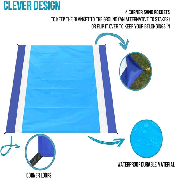 Strandtæppe Oversized 82\" X79\"Sand Proof Strandmåtte Udendørs Picnicmåtte til Rejser, Camping, Vandreture