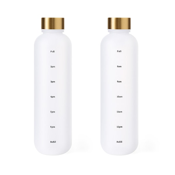 Vattenflaska - Dryckesflaskor - 1L Plastvattenflaska - Vattenflaska - Vattenflaska med tidsmarkering - Vuxna - Dryckesflaska Barn - Vit - 1000ml White 1000ml
