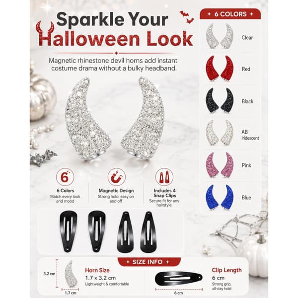 Glitterende magnetiske djevelhorn, bærbart tilbehør til Halloween-kostymefestdekor bright red