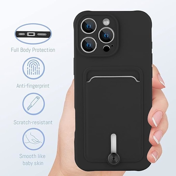MZELQ TPU Plånbok Kompatibel med iPhone 16 Pro Max Skal, Korthållare Kameraskydd + Skärmskydd, Skjutbart Fack för Tjejer Kvinnor - Svart