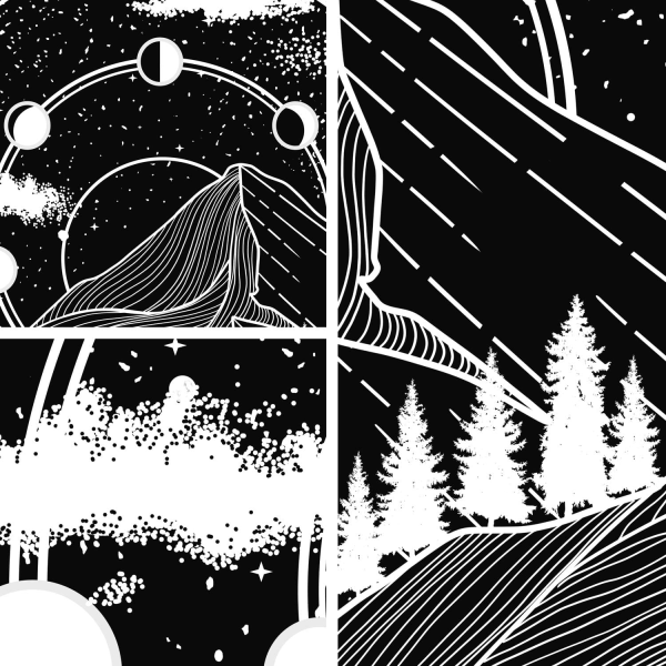 Zussun Mountain Moon Tapestry Stars River Black and White Art Tapestry Seinään ripustettava kodin sisustus (50" x 60")