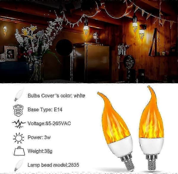 4-pak 3W E14 LED-pære Flame Effect, dekorativ lampe med 3 lystilstande