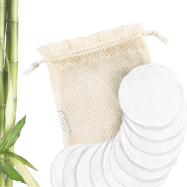 Pakkauksessa 20 pestävää meikinpoistotyynyä, jotka on valmistettu bambusta Euroopassa uudelleenkäytettävät puuvillatyynyt