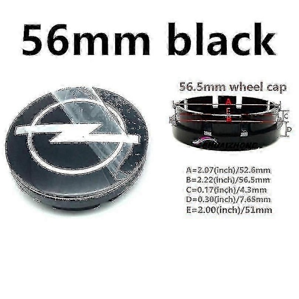 4 stk. Opel 56mm 59mm 60mm 64mm 68mm Bil Hjul Center Nav Kapsler Sort Sølv Fælge Dækning Auto Logo Badge Emblem Dele Tilbehør Navkapsler 4pcs 64mm Black