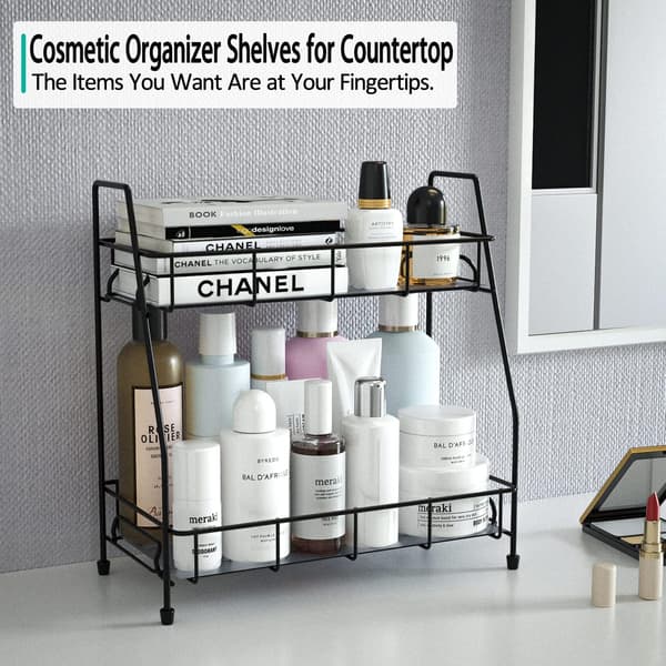 Spice Rack for Kitchen, Metal Spice Holder, Spice Storage for Kitchen Countertop, 2-Tier Storage Shelf, Black