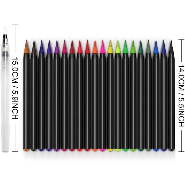 Børstepennesæt, 24+1 farvede penne med blød og fleksibel nylonspids