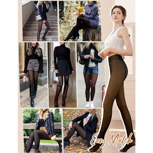 Termiska strumpbyxor för kvinnor med transparent effekt, varma leggings, fleece, strumpbyxor, genomskinliga fleecefodrade smala stretchiga