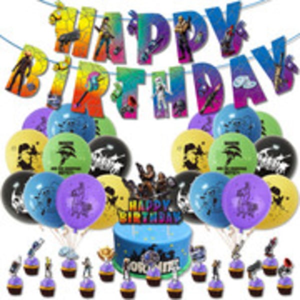 Fortnite festdekorationsspil pull flag kage-indsats ballonsæt til drenge fødselsdagstilbehør