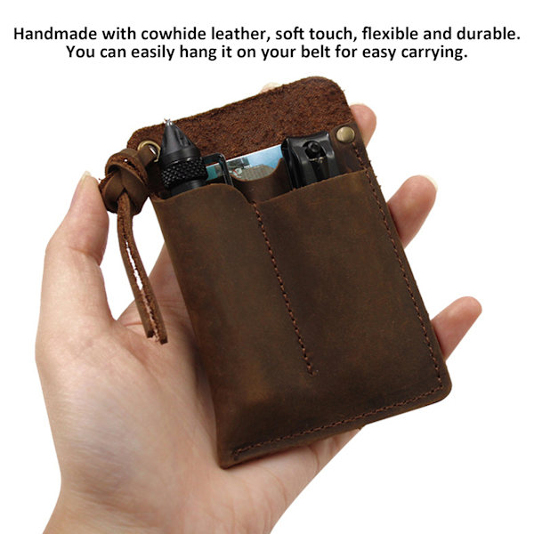 Läder EDC-ficka multifunktionell ko-läder EDC-holster för ficklampa penna multiverktyg