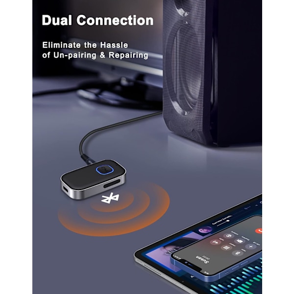 Bluetooth-mottaker for bil, støydempende Bluetooth-biladapter, trådløs lydmottaker for hjemme-stereo/trådbundet hodetelefoner, håndfri samtale