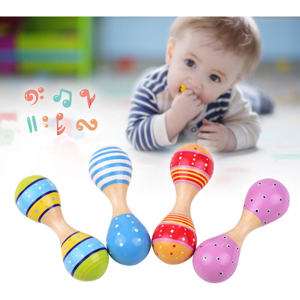 Barn Trä Maracas Söta farveglada musikinstrument leksaker for baby Pojkar Småbarn, 4 dele sæt (slumpmässig färgleverans), mønster: flerfärgad