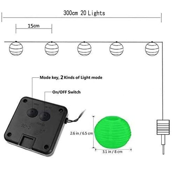 Streng af lys med 10/20 lanterne ophængssæt, batteridrevet, udendørs haveindretning (20 lys, rød)