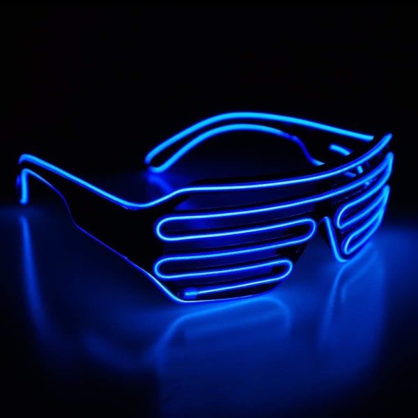 (Blå) Neon Rave-briller El Wire Blinkende LED-solbriller lyser opp DJ-kostymer for fest, 80-tallet, EDM, Halloween