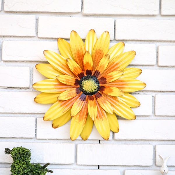 Velkomstskilt Ornament Simulation Metal Solsikke Sommerfugl Vægkunst Hængende Gårdhegn Dekoration til Hjem Udendørs White Chrysanthemum