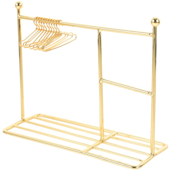 1 Set Mini Clothes Hanger Display Mini House Dress Rack Miniature Furniture Ornament（15X12X5.5CM，Golden）