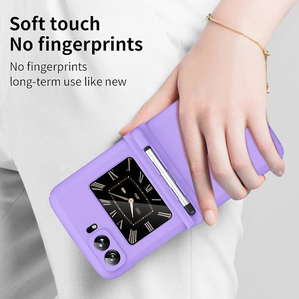 Motorola Moto Razr 2022:lle yhteensopiva macaron-kotelo, ohut PC-kansi saranasuojalla ja S Pen -pidikkeellä, violetti Purple For Moto Razr 2022