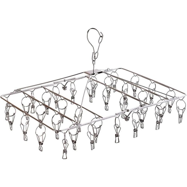 Clothes Drying Rack With 34 Clips, Folding Stainless Steel Drying Hanger, Baby Hangers,clothes Hangers For Drying Socks,drying Towels, Diapers, Bras,