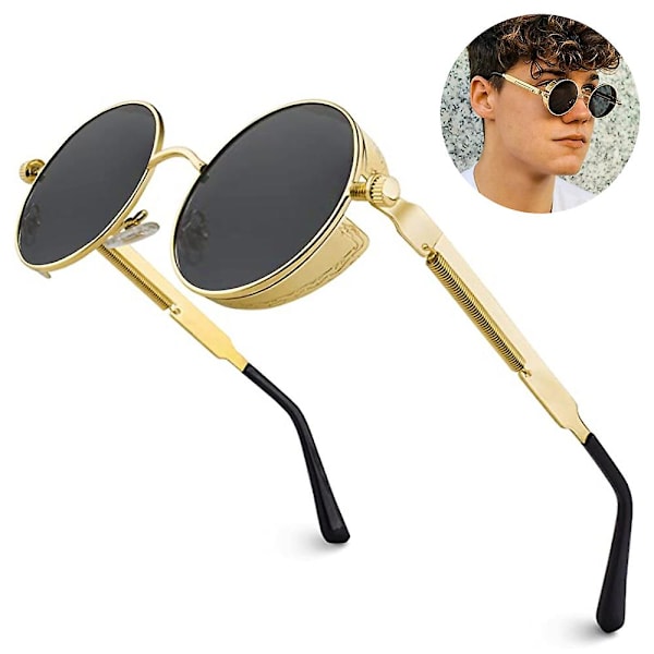 Bran Retro Pyöreä Steampunk Polarisoitu Aurinkolasit UV-Suojalla