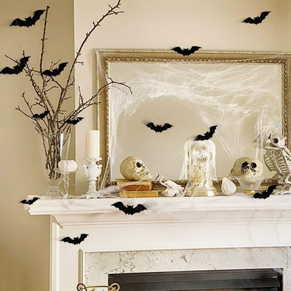84 Halloween Bat Dekaler Väggkonst 3D Dekaler Festtillbehör Halloween