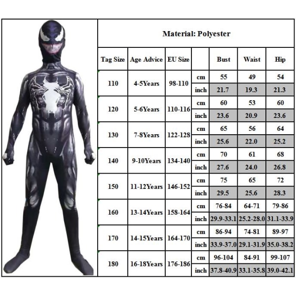 Barnekostyme for gutter med Venom-superhelt 140 cm