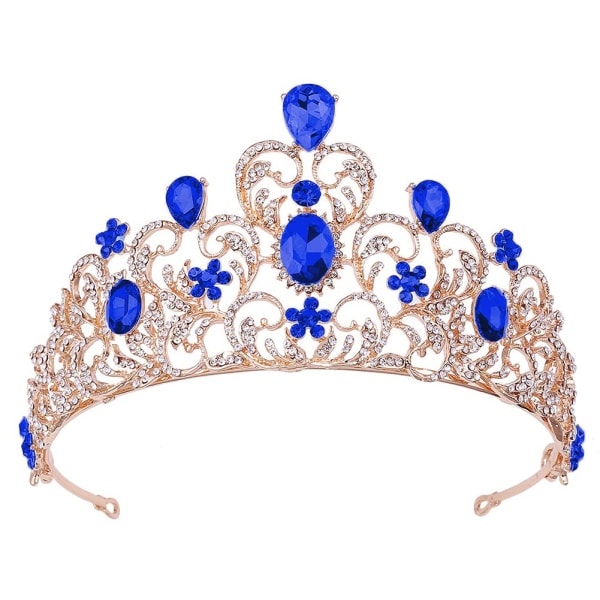 Safir bryllup tiaraer for brud, prinsesse krone voksen rhinestone pannebånd, brude hår tilbehør for kvinner, gull hodeplagg