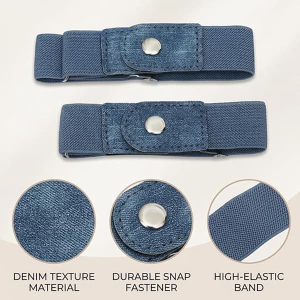 Sett med 2 usynlige sidestropper - Justerbart elastisk midjebelte - Unisex skredderstropper for klær og vesker - Skredderbelte - Denim Denimkleur