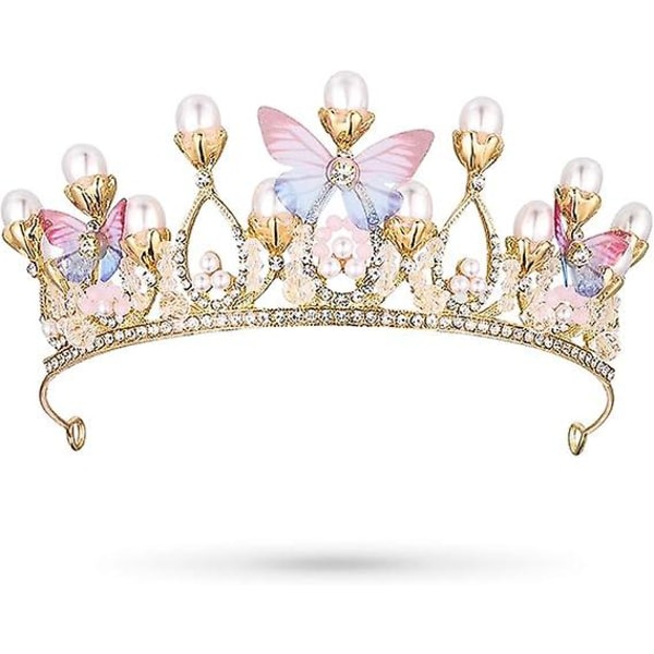 Crystal Tiara Pearl Pannebånd Princess Costume Crown Pannebånd, Butterfly Tiara Crown