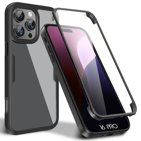 Täyskuori iPhone 16 Pro:lle - Iskun- ja naarmuuntumiskestävä läpinäkyvä musta reunus