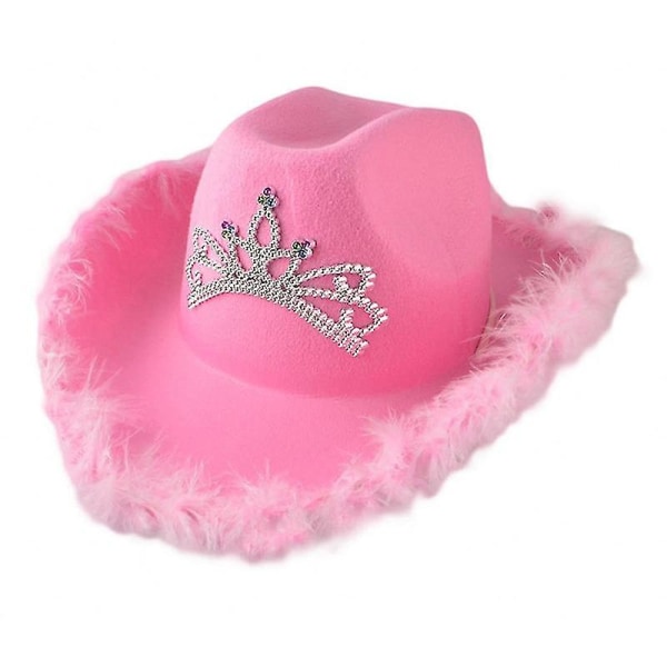 Western Cowboy Kepsar Rosa Cowgirl Hatt För Kvinnor Tjej Tiara Cowgirl Hat Holiday Kostym Fest Hat Feather Edge Fedora Cap