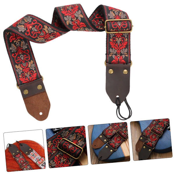 Gitarrrem med broderi - Jacquardvävd justerbar rem - 5 cm bred gitarrbälte för elakustisk bas