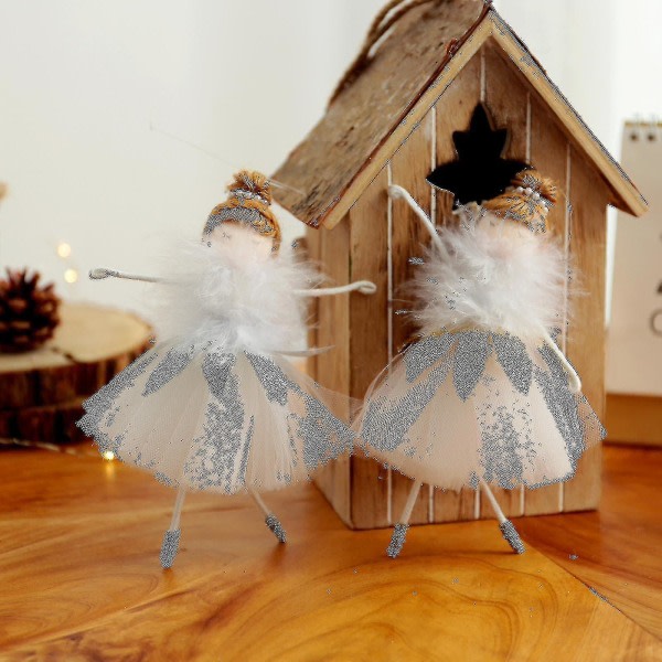 Engel julepynt hengende ballerina jente plysj juletre dukke gylden og sølv
