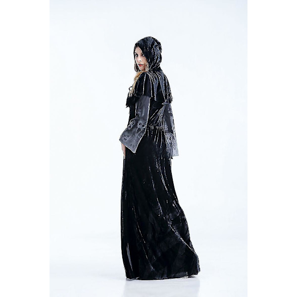 Naisten Reaper-asu, keskiaikainen mekko, pitkähihainen, huppu, Halloween-cosplay