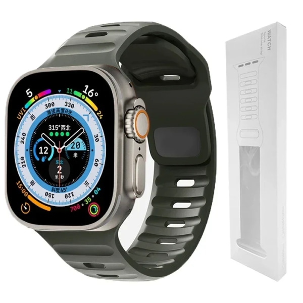 Silikonihihna Apple Watch Ranneke 49mm 44mm 45mm 40mm 41mm 42mm 38mm Ultra 2 Sport Correa Käsivarsinauha iwatch Series 9 8 7 6 5s night green-BOX06