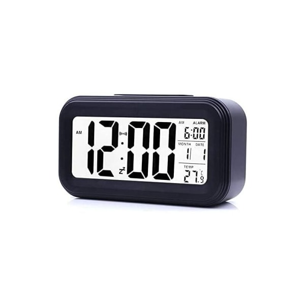 Digitaalinen herätyskello Aamuherätyskello, Paristokäyttöinen Äänetön digitaalinen herätyskello lapsille Aikuisille Suuri LED-näyttö Lämpötilakalenteri (musta)