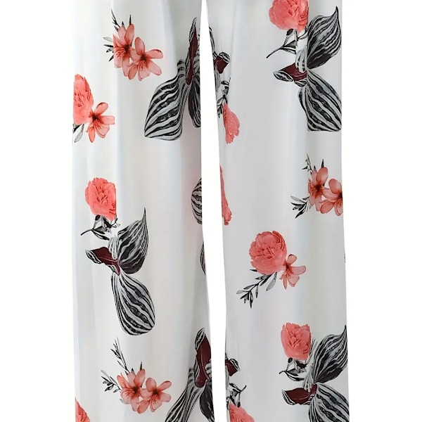 Boho Sommar Tvådelat Set, Kortärmad T-shirt & Högmidjad Blommig Print Bred