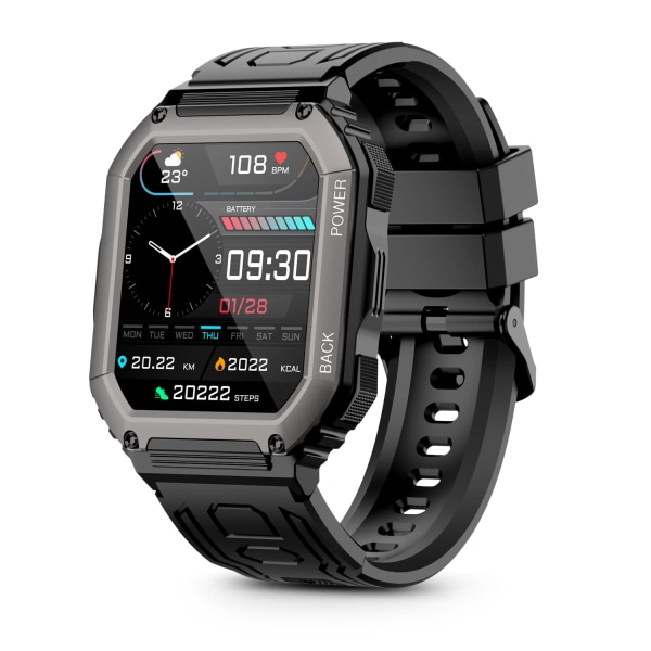 Smart Watch med Bluetooth-opkald (Svar/Dial) Udendørs sportsur til Android og iPhone 5ATM Vandtæt ur Storskærm Fitness Tracker