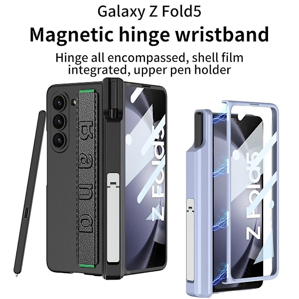 Z Fold 5 Deksel, Slankt PC-deksel for Samsung Galaxy Z Fold 5 med Magnetisk Hengselbeskyttelse, Skjermbeskytter & Armbånd Karbonsvart_xx Carbon Black For Galaxy Z Fold 5