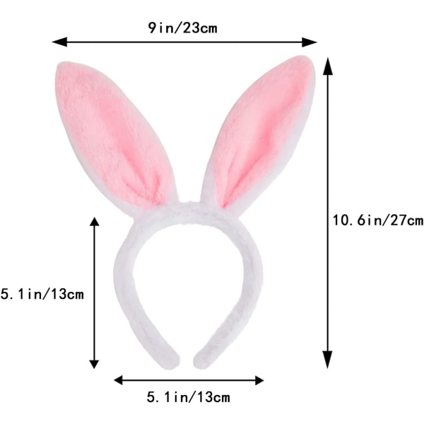 Påskehareøresett, 3-delt plysj kaninører pannebånd Sløyfe og hale for Halloween Cosplay Party Dress Up tilbehør (hvit + rosa)