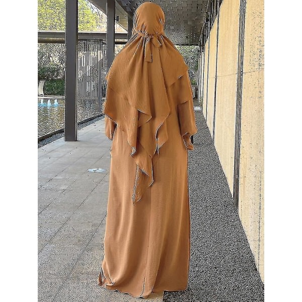 Ramadan Eid muslimsk kvinnlig Jilbab 2-delad Abaya med Hijab Lång Khimar Niqab Set Overhead Bönklänning Islam Outfit Djellaba Burka vinröd set XS-S