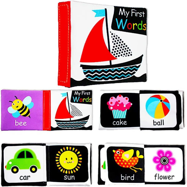 Sensoriske svart-hvitt-bøker Nyfødt 4 bøker med høy kontrast Baby for 0-3 6 12 måneder